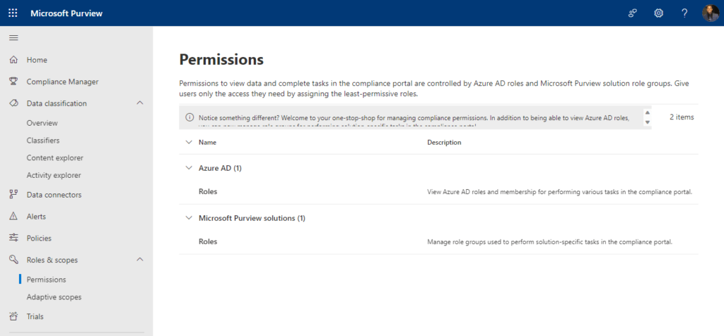 permissions section in the navigation