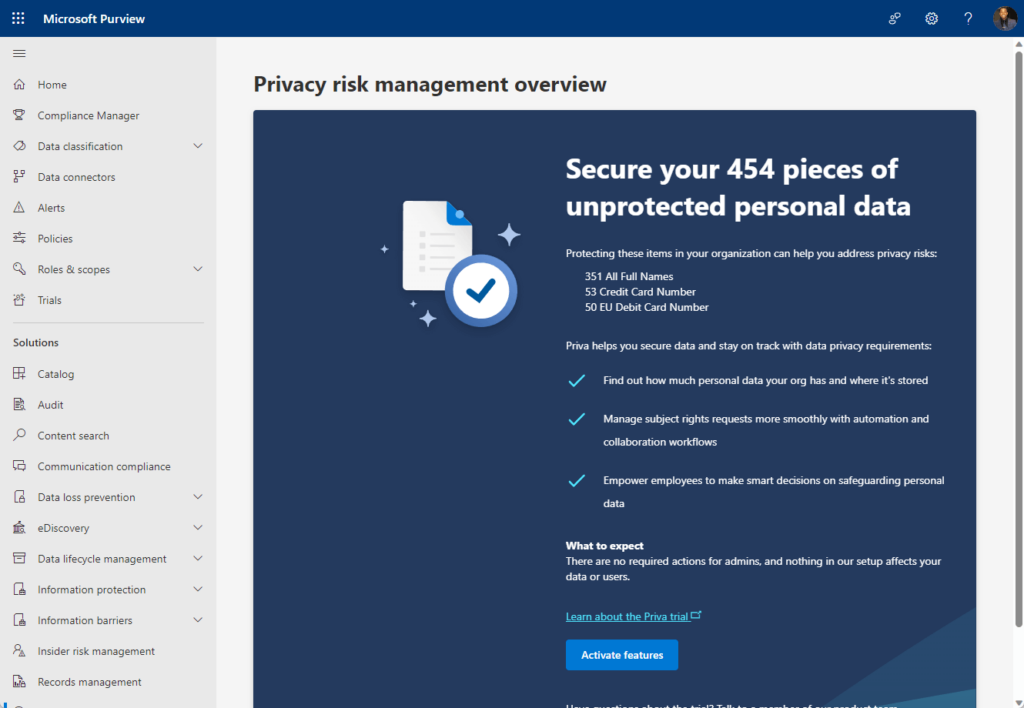 privacy risk management in the compliance portal