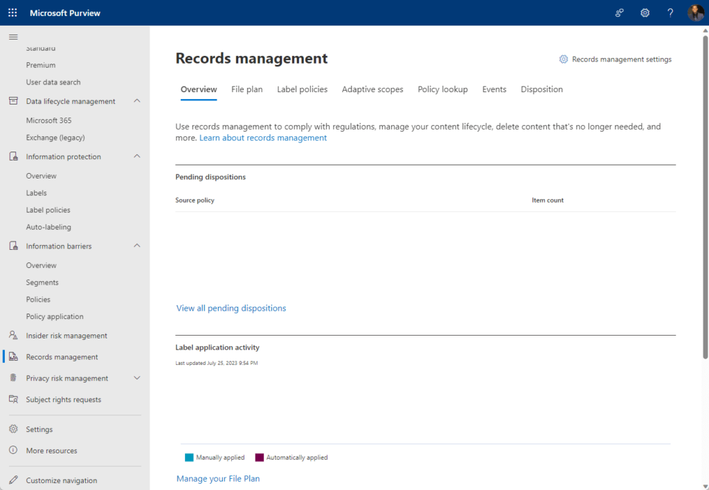 records management in the compliance center