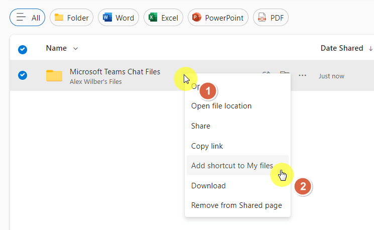 context menu: add shortcut to my files