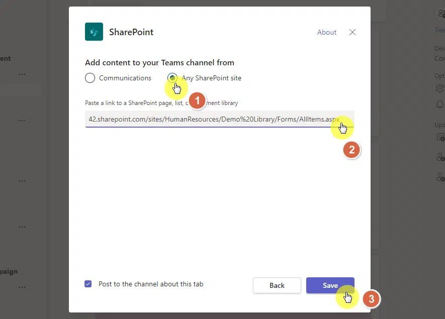 paste a link to the document library