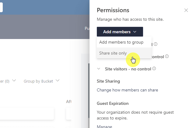 share only the site to external users