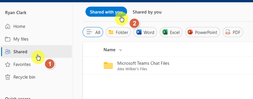 go to the shared with you page