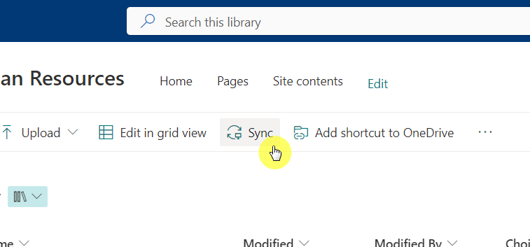 sync button in command bar
