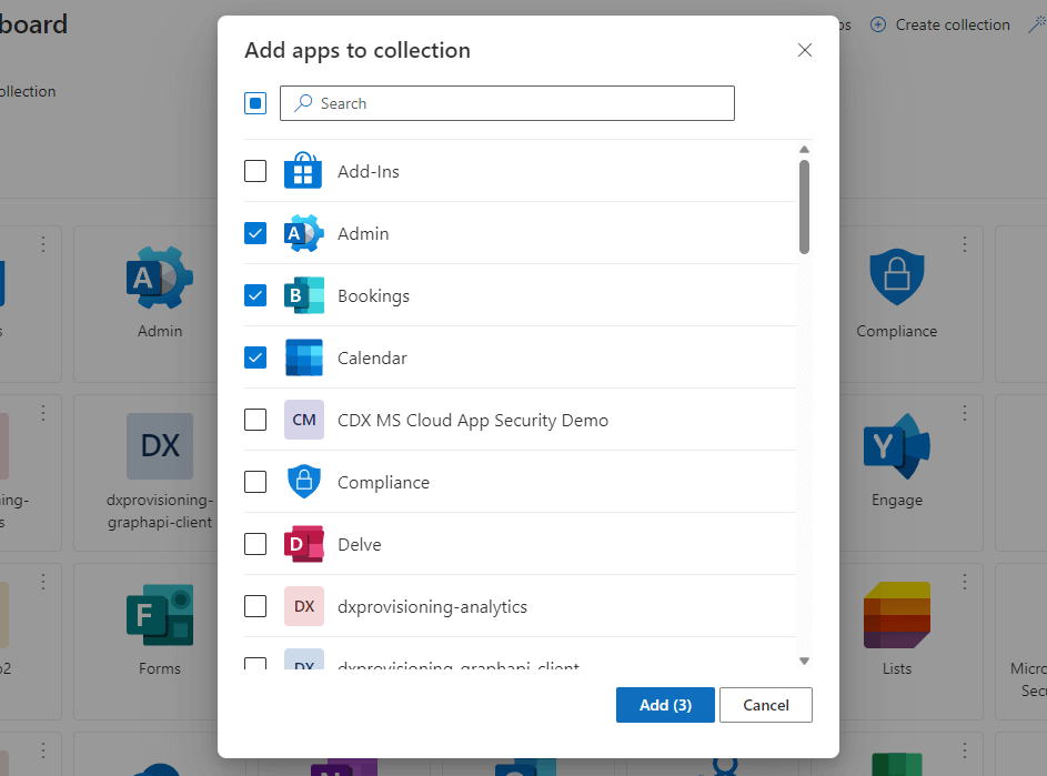 add the apps you want to add to the collection