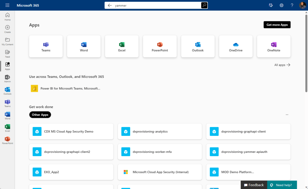 apps page on microsoft 365