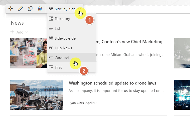 change layout options from the quick menu