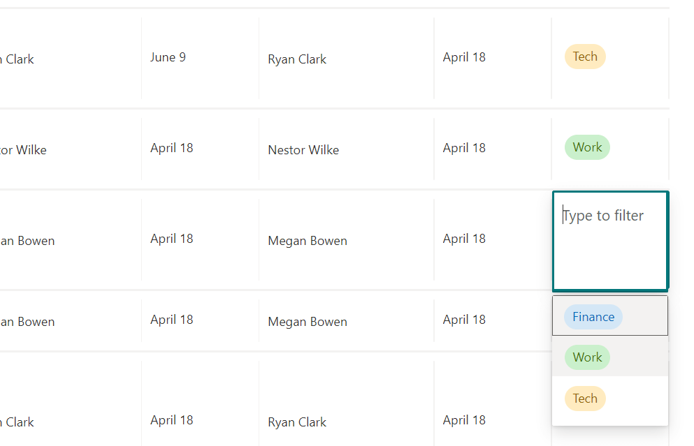 categorize thorugh the edit grid view