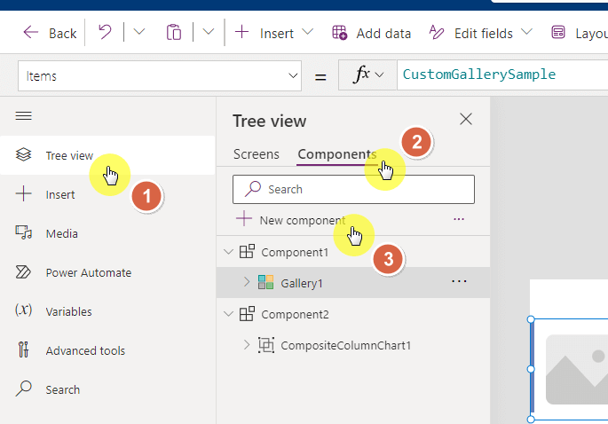 create a new component in power apps