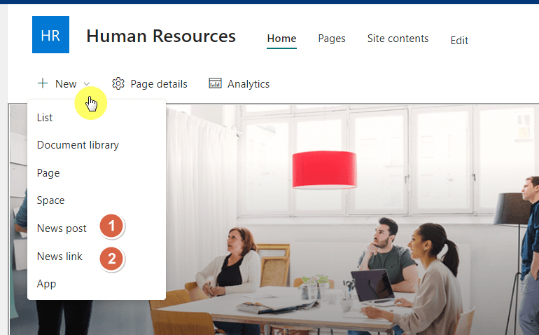 create a news post or link from the home page