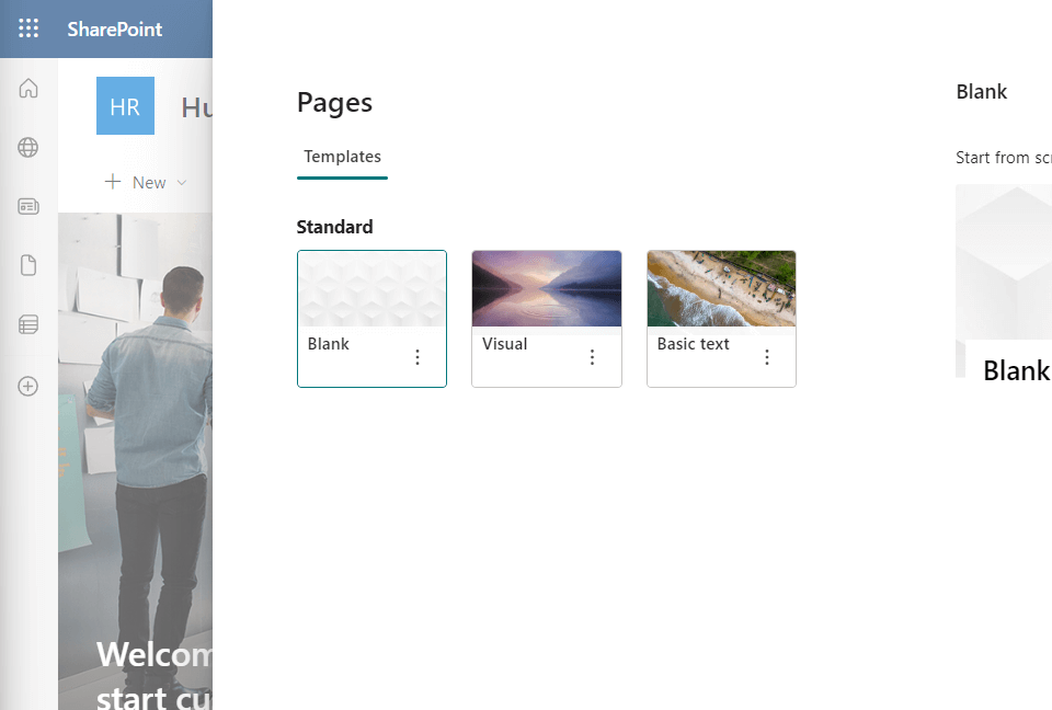 choose from any page template