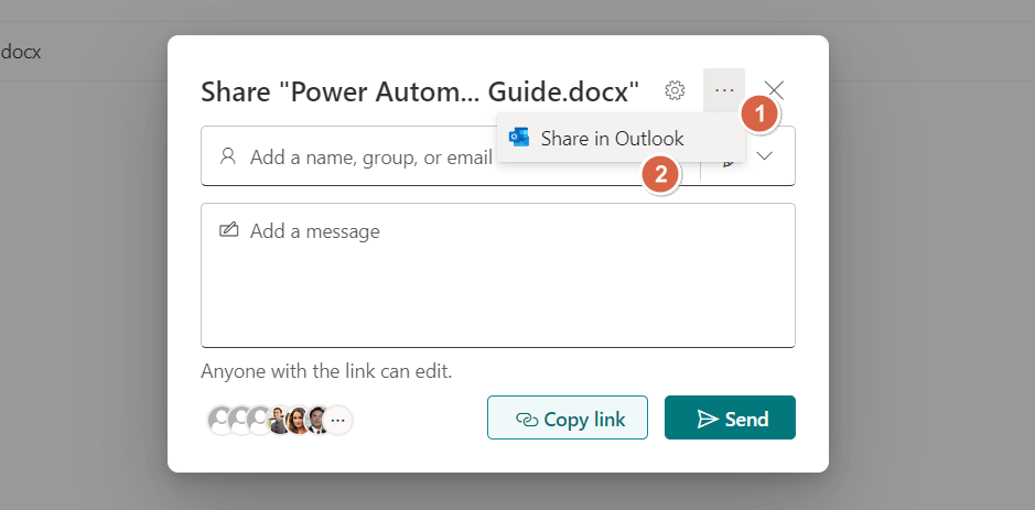 share the sharepoint file in outlook