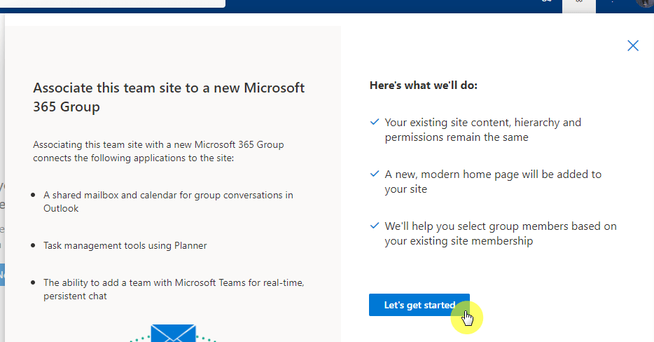 associate this team site to a new microsoft 365 group