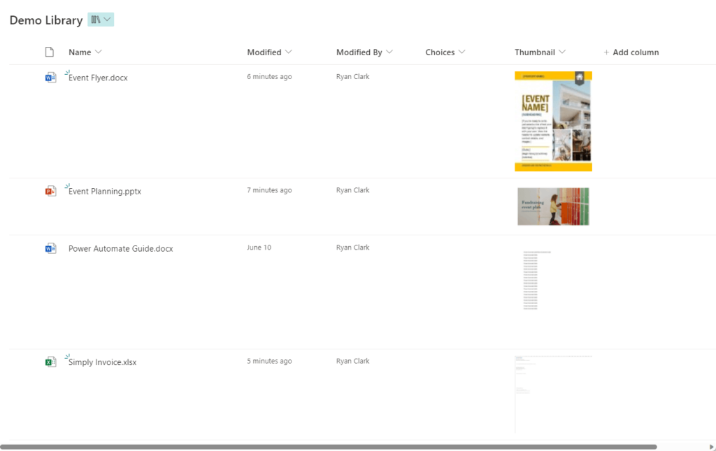 thumbnails will start appearing on the column
