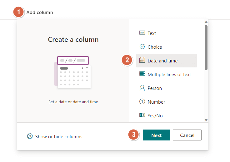 add a new date and time column