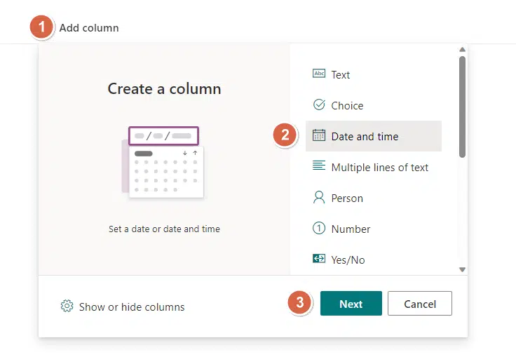 add a new date and time column