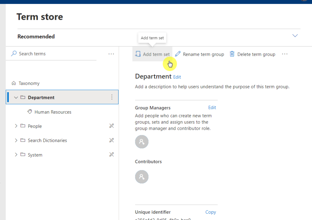 add a new term set within a term group