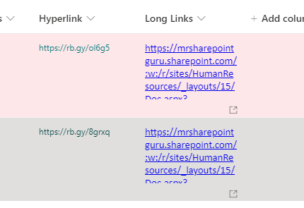 the url column will accept shortened links