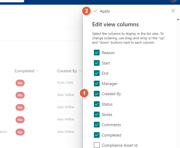 show the created by column