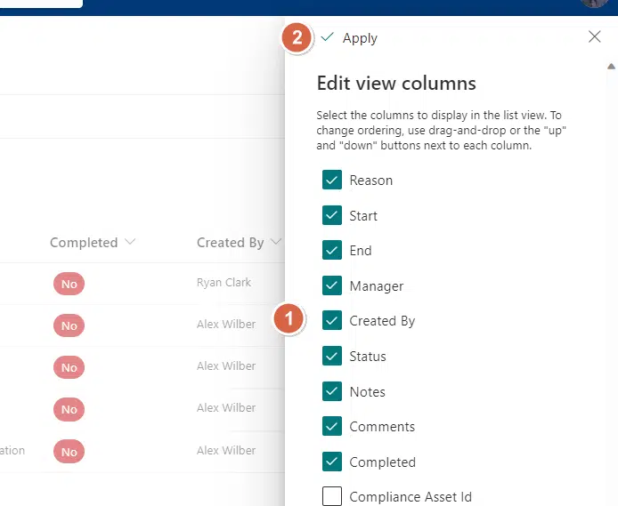 show the created by column