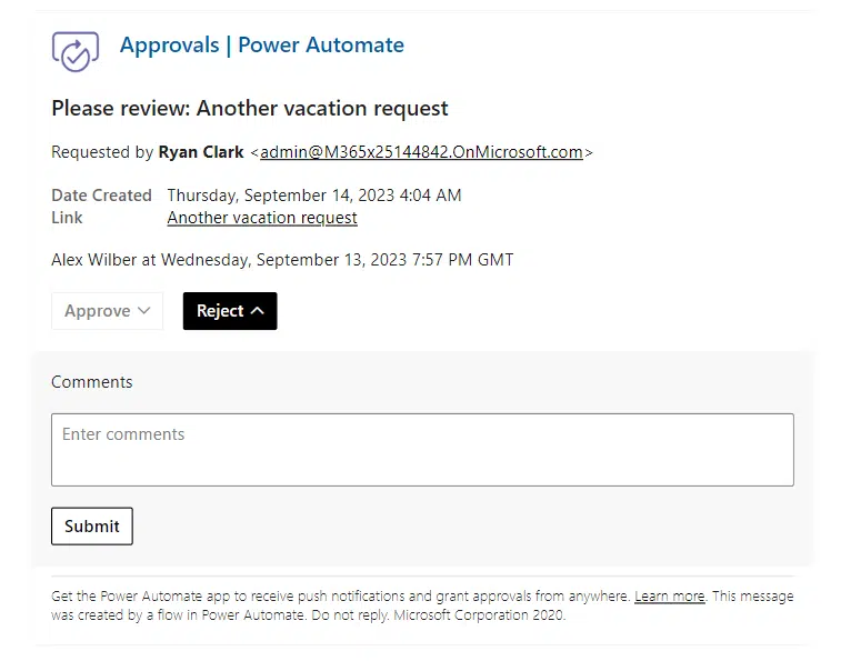 approver receives an email of the leave request