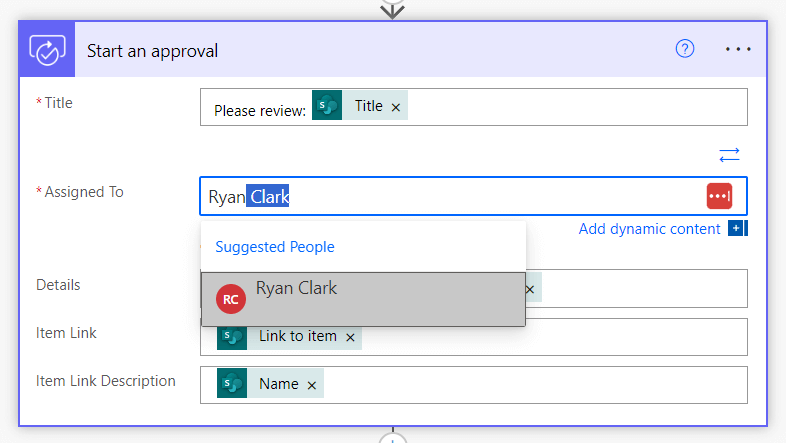 write the approver's name and select the suggested user