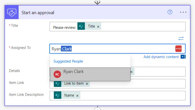 write the approver's name and select the suggested user