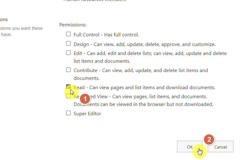 change the permission level to read access