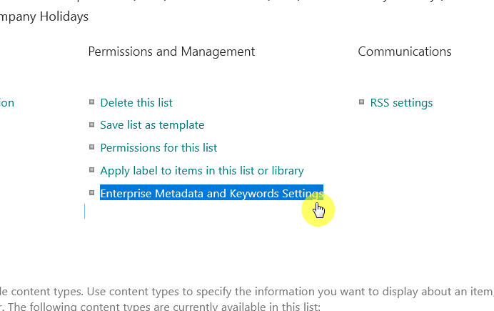 go to enterprise metadata and keywords settings