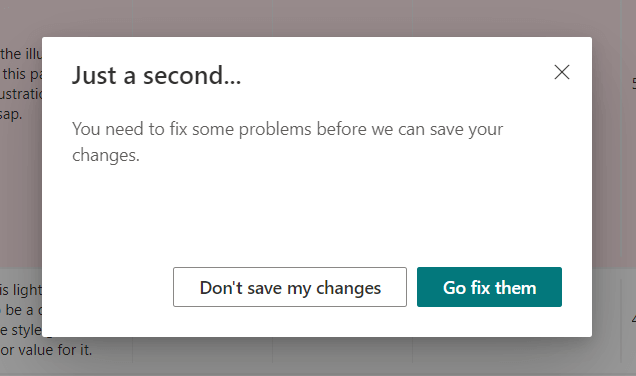 you need to fix some problems before we can save your changes