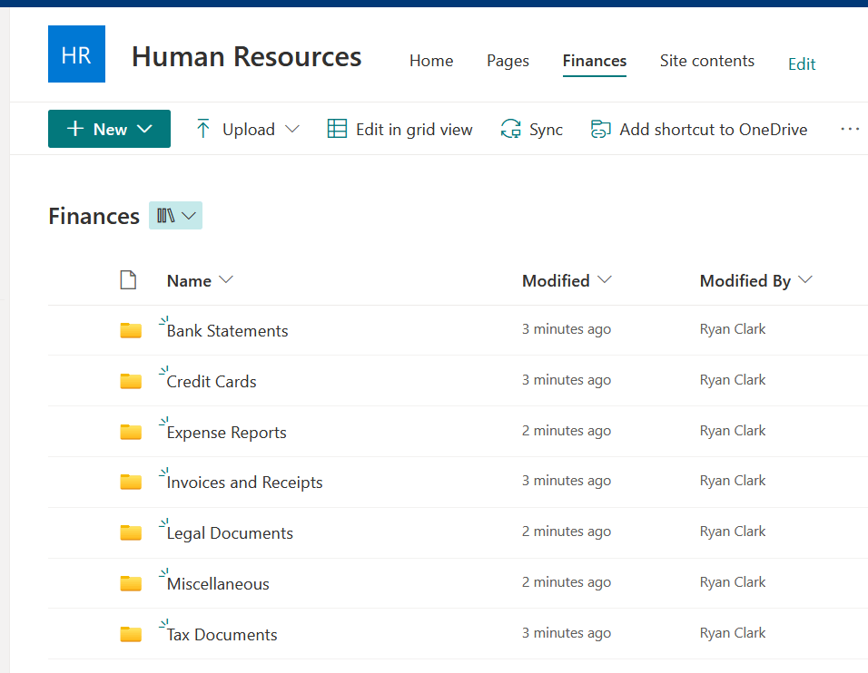 a finance-related library with folders