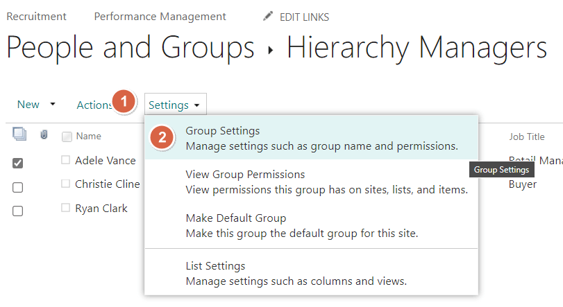 manage settings such as group name and permissions