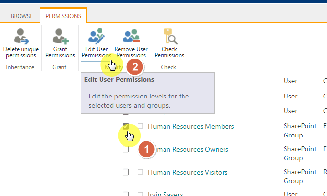 edit the user permissions of the members group