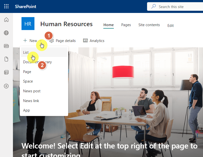 create a new list from the home page