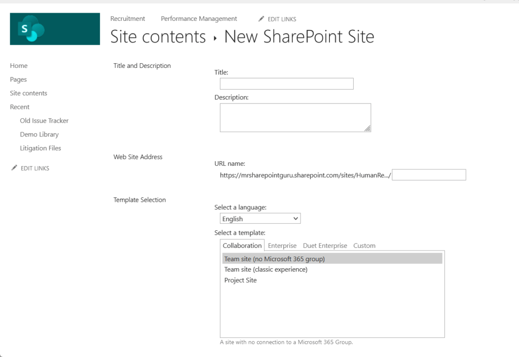 configure the subsite to create