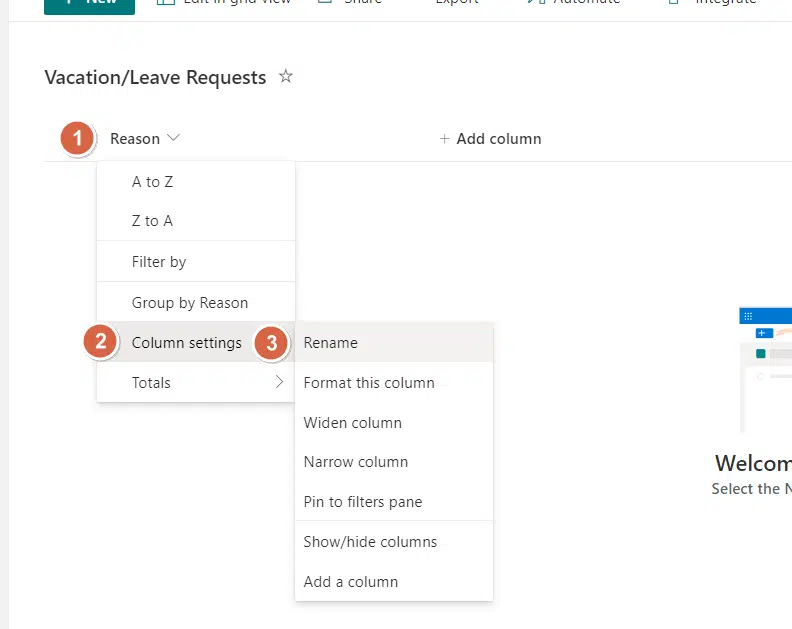 rename the title from the column settings