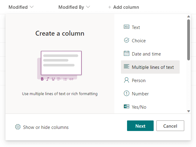 add a multiple lines of text column instead