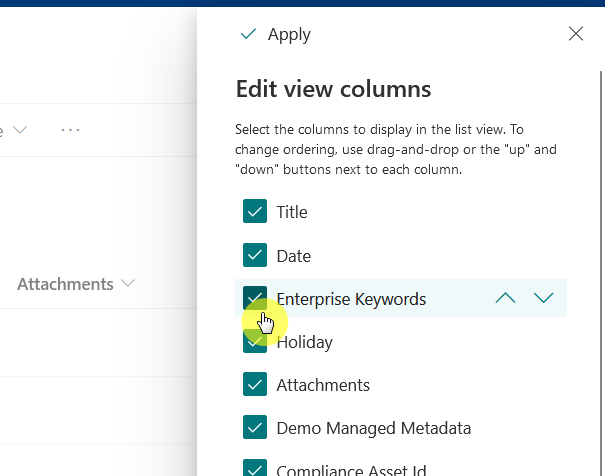 display the enterprise keywords column in the list and enable keyword synchronization