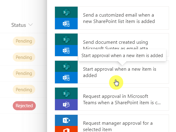 Pick the start approval option
