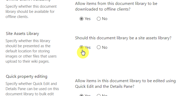 should this document library be a site assets library