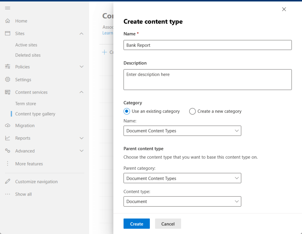 creating bank report content type