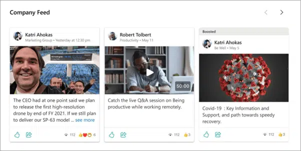sample demo actual of feed for viva connections