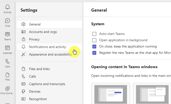 notifications and activity settings link