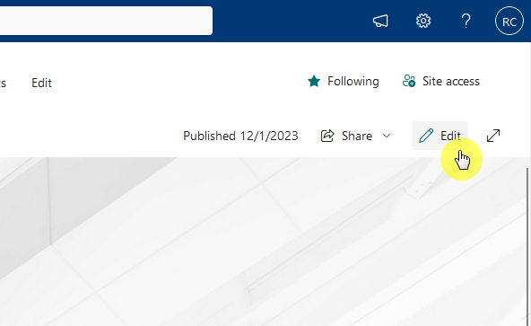 click the edit button of the page