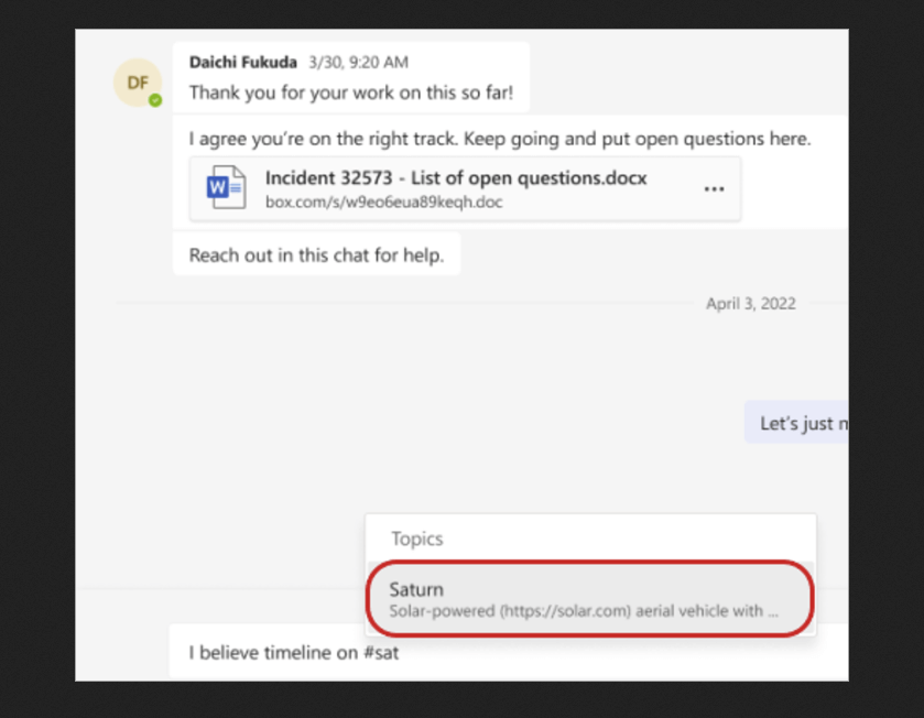 sending viva topics in a chat in teams