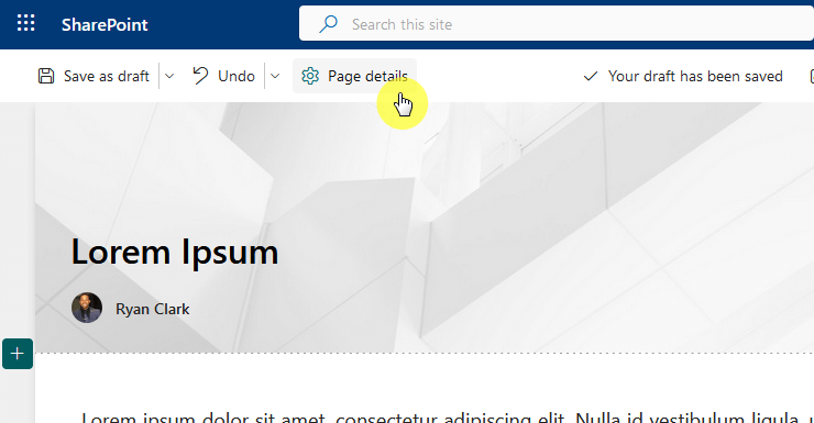 the page details button located on the command bar