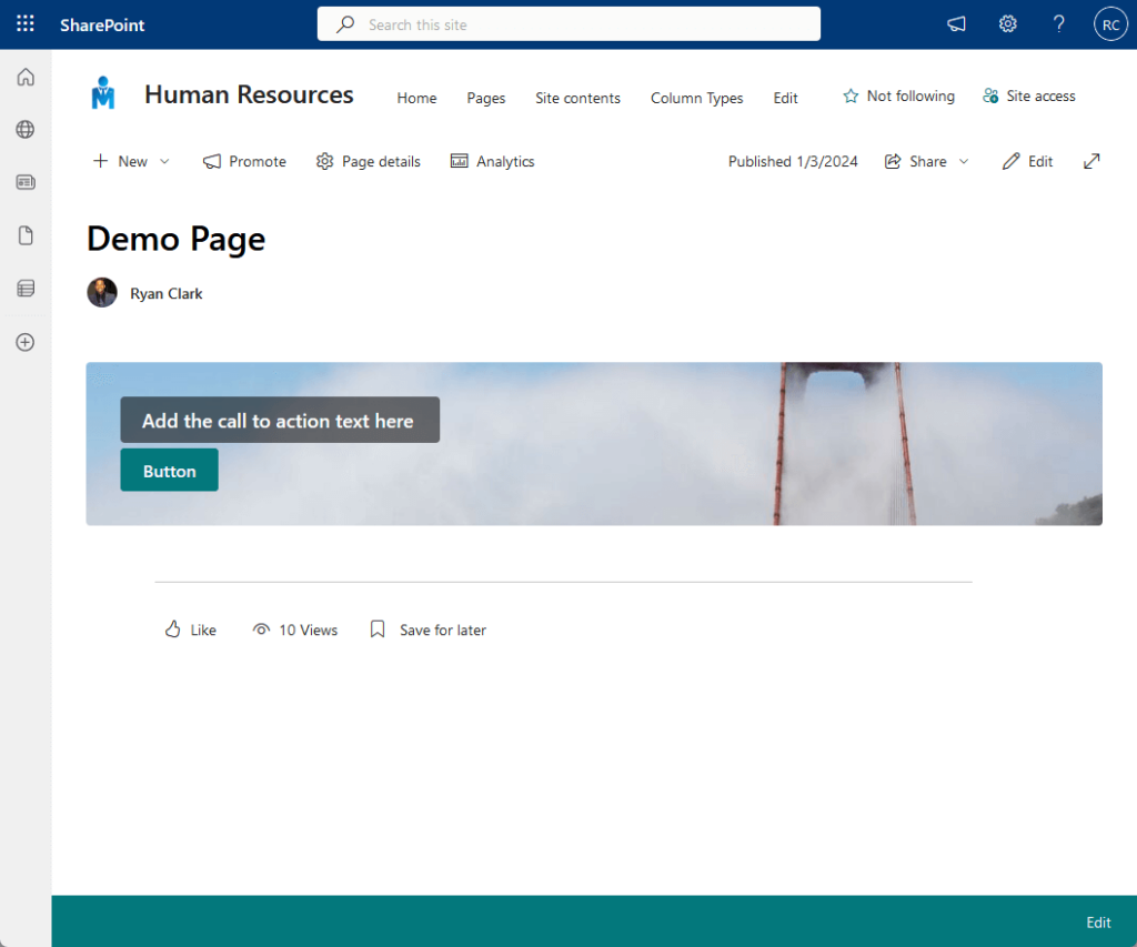 using the call to action web part to provide a background effect