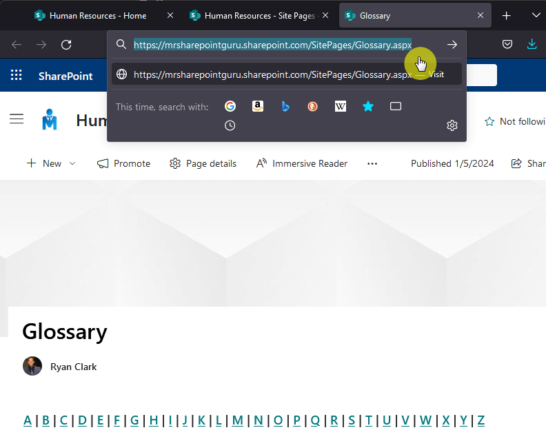 copy the page link from the address bar