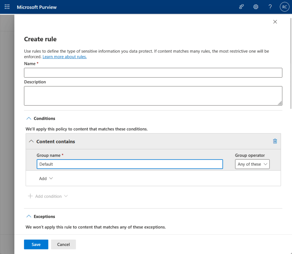 use rules to define the type of sensitive information to automatically protect sensitive items