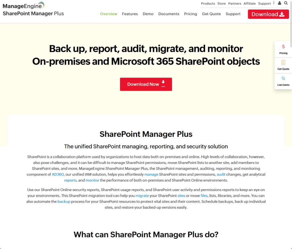 Back up, report, audit, migrate, and monitor On-premises and Microsoft 365 SharePoint objects